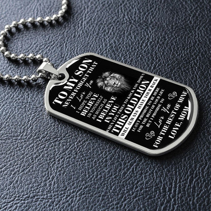 DOG TAG LION NEVER FORGET