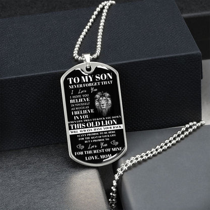 DOG TAG LION NEVER FORGET