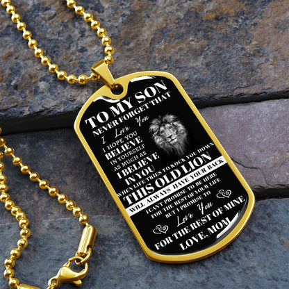 DOG TAG LION NEVER FORGET