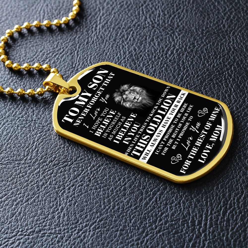 DOG TAG LION NEVER FORGET
