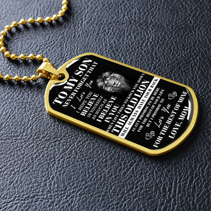 DOG TAG LION NEVER FORGET