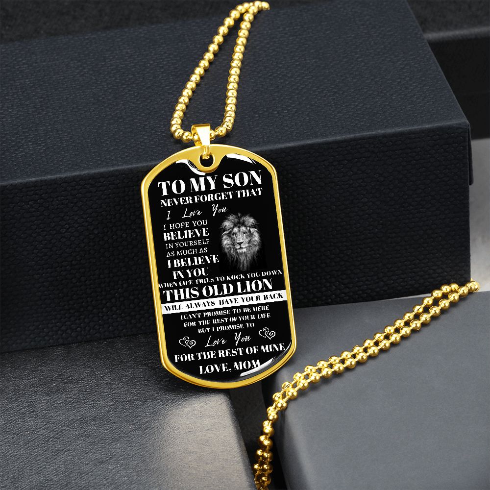 DOG TAG LION NEVER FORGET